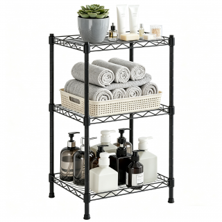 Takira 3 Tier Storage Shelves,Ideal for Compact Spaces,Bathroom Shelves and Storage Unit,Black. Takira 3 Tier Storage Shelves,Ideal for Compact Spaces,Bathroom Shelves and Storage Unit,Black.