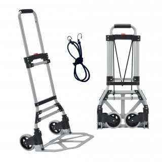 Takira Foldable Hand Cart, Portable Aluminum Luggage Cart with Telescopic Handle and Black Bungee Cord. Takira Foldable Hand Cart, Portable Aluminum Luggage Cart with Telescopic Handle and Black Bungee Cord.